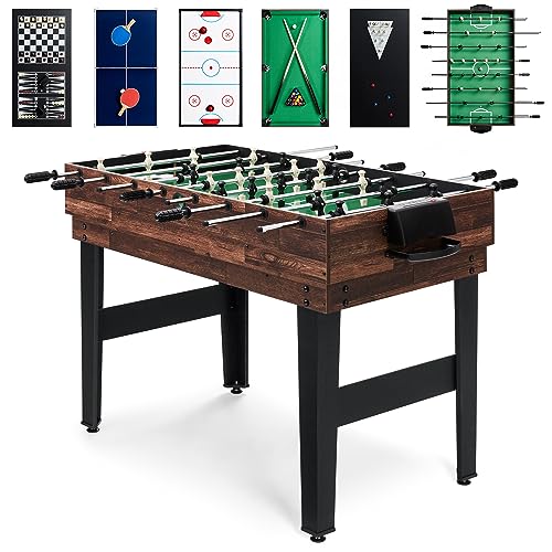 Best Choice Products 2x4ft 10-in-1 Combo Game Table Set for Home, Game Room, Friends & Family w/Hockey, Foosball, Pool, Shuffleboard, Ping Pong, Chess, Checkers, Bowling, and Backgammon - Dark Wood