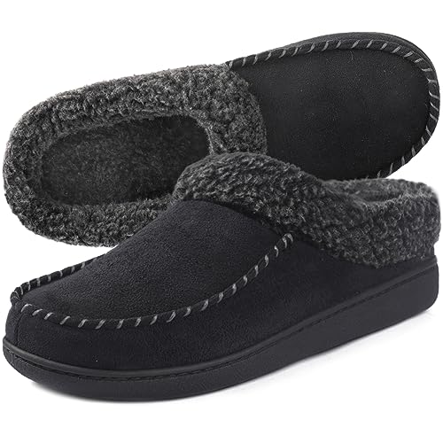 ULTRAIDEAS Men's Nealon Moccasin Clog Slipper, Slip on Indoor/Outdoor House Shoes(Black, 11-12)