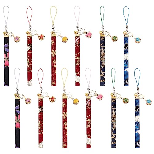 OLYCRAFT 12 Pcs 6-Color Sakura Keychain Pendants Japanese Enamel Flower Keychains Bell Buckle Keyring with Flower Maneki Neko Key Ring Charms for Hanbag Backpack Phone Funny Gifts 7.4 Inch