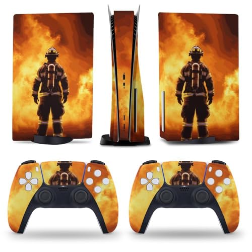 Buyidec Firefighter Fire Extinguisher for PS5 Skin Console and Controller Accessories Cover Skins Anime Vinyl Cover Sticker Full Set for Playstation5 Disc Edition