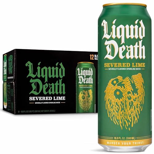 Liquid Death, Severed Lime Sparkling Water, Lime Flavored Sparkling Beverage Sweetened With Real Agave, Low Calorie & Low Sugar, 12-Pack (Tallboy Size 16.9oz Cans)