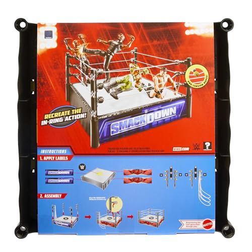 Mattel WWE Superstar Ring Playset with Spring-Loaded Mat, 4 Event Apron Stickers, & Pro-Tension Ropes, 14-Inch