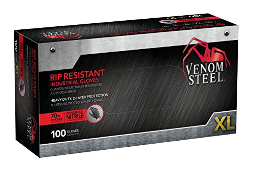 Venom Steel Industrial Nitrile Gloves, 6 mil, 2 Layer Rip Resistant, XL, 100 Count , Black