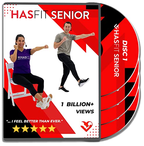 HASfit Exercises for Seniors DVD - 4 Discs - 16 Senior Workouts for Balance, Weight Loss, Flexibility, Cardio, Strength, Yoga Fitness, Seated Chair Exercise For Beginners, Elderly - 3 Programs