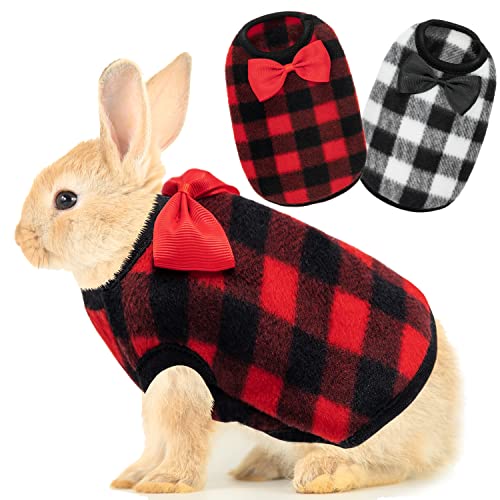TUKOAW Guinea Pig Clothes - Christmas Plaid Warm Pet Colthes for Guinea Pig Rabbit Ferret Chinchilla Kitten MiniDogs - Cute Bow Tie Guinea Pig Costume for Winter Fall
