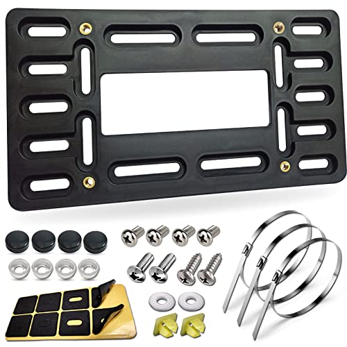 BGGTMO License Plate Bracket Holder- Front License Plate Mounting Kit, Universal Bumper Car Tag Frame Mount Adapter with Stainless Steel Screw Cap, Cable Ties