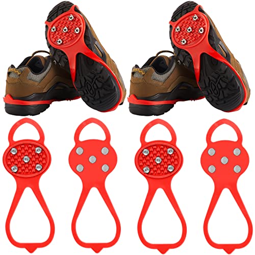 2 Pairs Non Slip Gripper Spikes Ice Cleats Snow Traction Cleats Crampons for Women Men Walking and Running on Snow and Ice (Red)