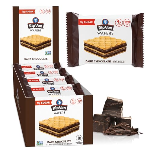 Rip Van Dark Chocolate Wafer Cookies - Healthy Snacks - Non GMO, Keto, Low Carb, Low Sugar (2g), Low Calorie and Vegan - 16 Count