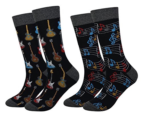 Cansok Men's 2 Packs Guitar Music Socks Gift Fun Crazy Novelty Dress Crew Socks (Guitar Music - 2 pairs)