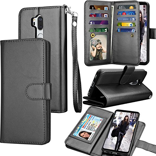 Tekcoo Wallet Case for LG G7 / LG G7 ThinQ, PU Leather Luxury ID Cash Credit Card Slots Holder Purse Carrying Folio Flip Cover [Detachable Magnetic Hard Case] Kickstand - Black