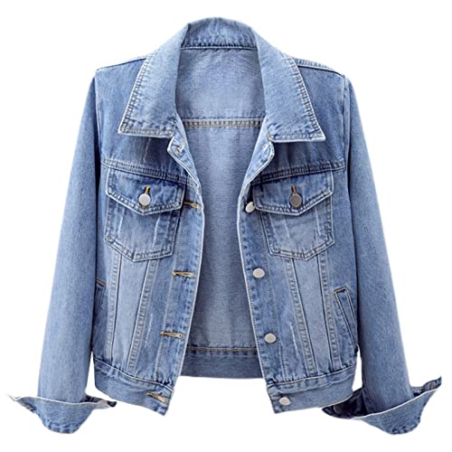 Ladyful Women's Casual Jean Jacket Distressed Ripped Denim Jacket Coat with Pockets