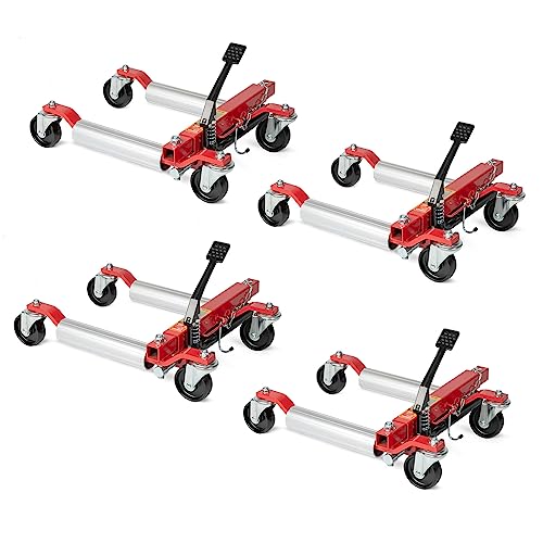 TUFFIOM Car Wheel Dolly Jack Set of 4, Hydraulic 1500-lbs Car Skates, 12'' Wheel Vehicle Positioning Jack, Heavy Duty Rollers with Foot Pedal for Tire Auto Repair Moving, Red