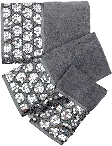 Popular Bath Sinatra Modern Bathroom Towel Set 3 Piece Bath, Hand and Wash Towel Luxury Contemporary Decor Bling , Soft, Plush and Highly Absorbent, Silver