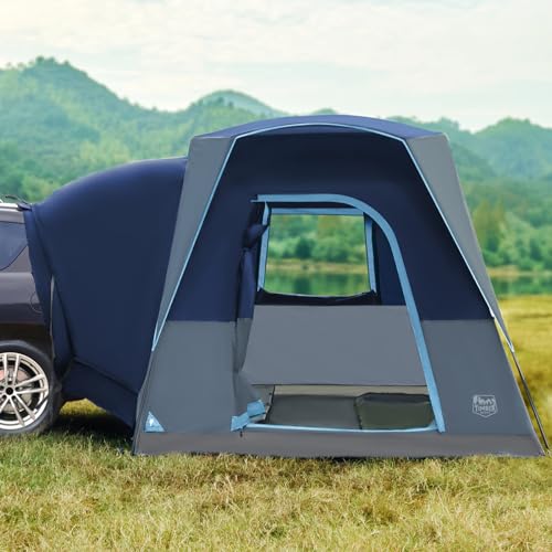 TIMBER RIDGE 5 Person SUV Tent with Movie Screen Weather Resistant Portable for Car SUV Van Camping, includes Rainfly and Storage Bag, 10' W X 8' L X 7.1' H Blue