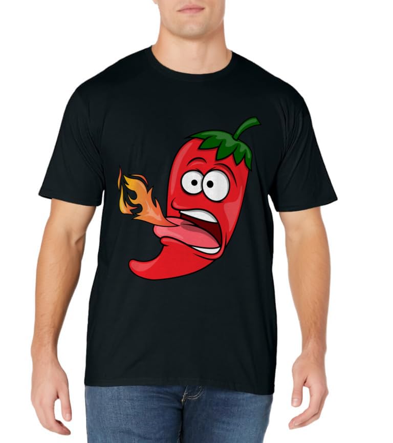 Chili Pepper Breathing Fire T-Shirt | Red Hot Funny Cartoon