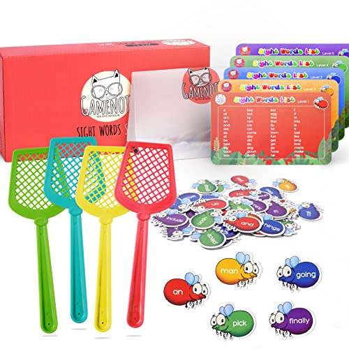 Gamenote Sight Words Game - 520 Dolch Fry Site Words with 4 Fly Swatters from Pre K to 3rd Grade Swat Educational Learning Games for Kindergarten Classroom