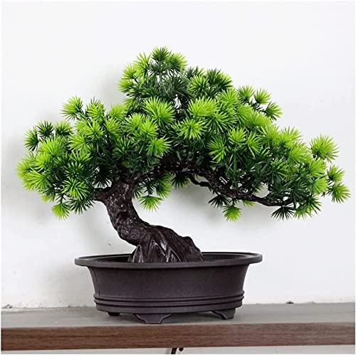 Plant Decoration for The Bedroom Highly Simulated Pine Bonsai 9' Plastic Artificial Welcoming Pine Small Faux Tree for Coffee Table and Desk Fake Plants Desktop Decor Ornaments