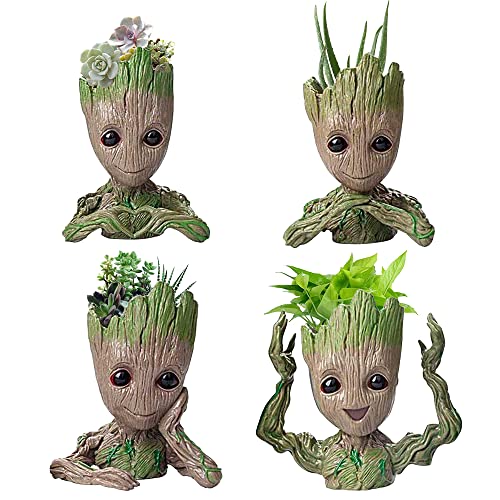 Baby Groot Flowerpot Tree Man Planter Flower Pot with Drainage Hole Pencil Pen Holder,Diligencer Office Party Ornament Christmas Birthday Gift Planter 6