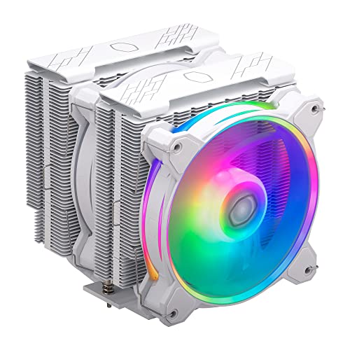 Cooler Master Hyper 622 Halo CPU Air Cooler - Aluminium Finish, 6 Compact Continuous Direct Contact Heat Pipes, Dual Tower Heat Sink, Dual Halo2 Fans, ARGB Auto Detect, LGA1700 & AM5 Brackets - White