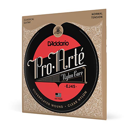 D'Addario EJ45 Pro-Arte Nylon Classical Guitar Strings, Normal Tension – Nylon Core Basses, Laser Selected Trebles - Offers Balance of Volume and Comfortable Resistance – 1 Set