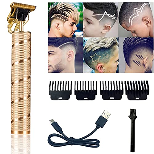 goldseaside Pro T Clippers Trimmer, Electric Pro Li Trimmer T Blade Trimmer Cordless Rechargeable, Professional Baldheaded USB Rechargeable Trimmer Hair Clipper for Men(Gold)