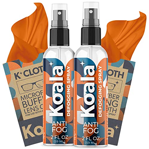 Koala Anti Fog Spray for Glasses | USA Made | 4 Ounces + 2 Microfiber Buffing Cloths | Carefully Engineered Anti-Fog Kit | Safe for all Lenses