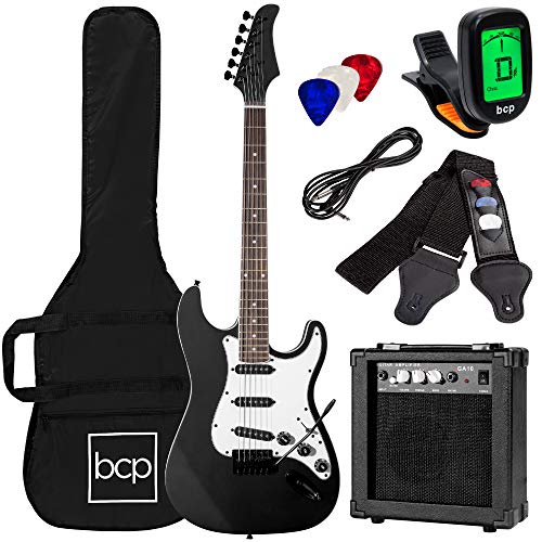 Best Choice Products 39in Full Size Beginner Electric Guitar Starter Kit w/Case, Strap, 10W Amp, Strings, Pick, Tremolo Bar - Jet Black