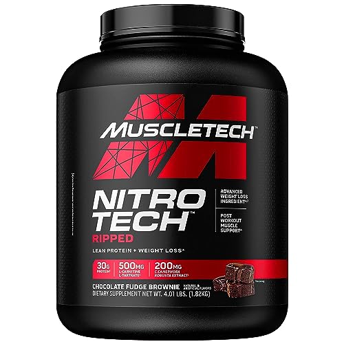 MuscleTech Nitro-Tech Ripped Lean Whey Protein Powder Whey Protein Isolate Weight Loss Protein Powder for Women & Men Chocolate, 4 lbs (42 Servings)
