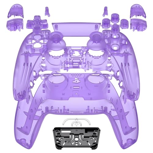 eXtremeRate Full Set Housing Shell with Buttons Touchpad Cover, Clear Atomic Purple Custom Replacement Decorative Trim Shell Front Back Plates Compatible with ps5 Controller BDM-030 BDM-040