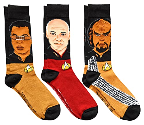 Star Trek Next Generation Picard Worf Geordi Men's Crew Socks 3 Pair Pack