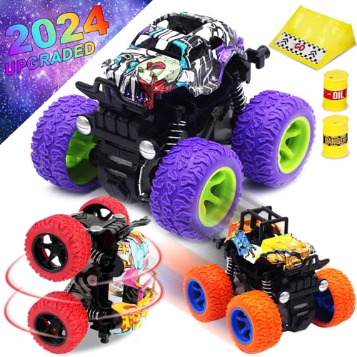 CozyBomB Monster Trucks Toys for Boys - Friction Powered 3-Pack Mini Push and Go Car Truck Playset Inertia Vehicle for Boys Girls Toddler Aged 3 4 5 Year Old Gifts for Kids Birthday Easter Christmas