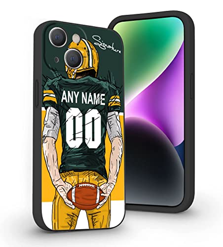 VNGDA Custom Name & Number Football Case for iPhone 15 Pro Max 14 13 12 11 Xs Max Xr SE3 8 7 6 Plus 11 Pro Mini，Liquid Silicone with Camera Protection Custom Signature iPhone Case(Green Bay)