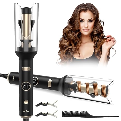 Sejoy Automatic Hair Curler, Professional Anti-Tangle Auto Curling Iron with 5 Temperatures & Timers & LED Display (Black)