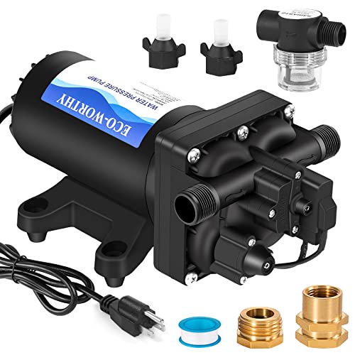 ECO-WORTHY Industrial Water Pressure Diaphragm Pump 110V 5.5GPM 55PSI On Demand RV Fresh Water Pump 110Volt include Garden Hose Adapters for Transfer Booster Water Heater Barrel Sprinkle Irrigation