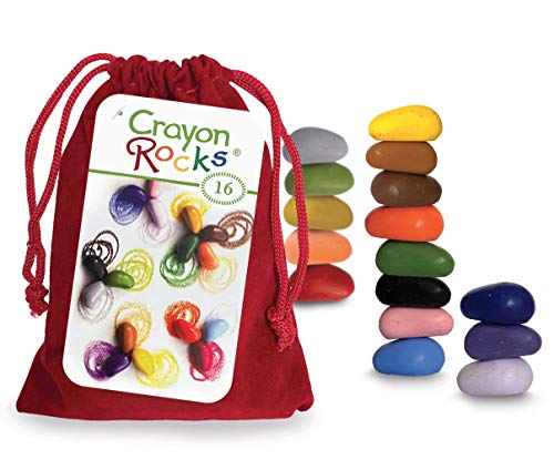 Crayon Rocks, Crayons in a Rock Shape, 16 Count, Tripod Grip Made For Handwriting Development in Kids and Toddlers, Fun & Educational, Creative Activity, Comes in a Red Velvet Bag - 16 Colors