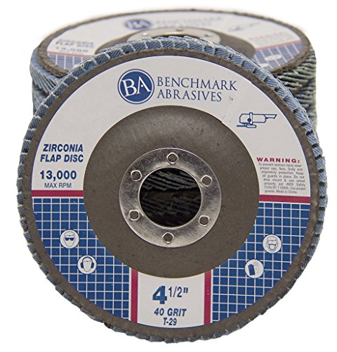 Benchmark Abrasives 4.5' Premium Zirconia Type 29 Flap Discs Grinding Wheels for Sanding Stock Rust Removal Finishing Grinding Deburring Stainless Steel, 7/8' Arbor (10 Pack) - 40 Grit