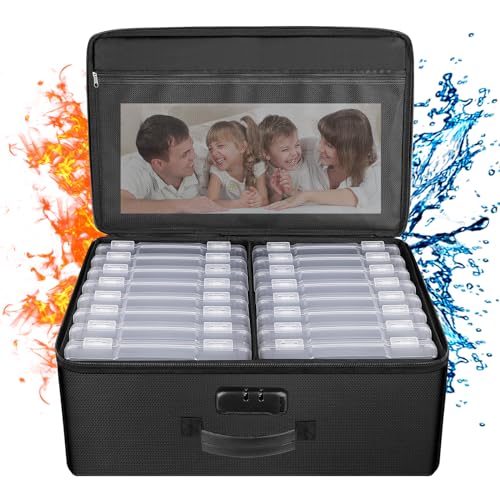 ENGPOW Fireproof Photo Storage Box 5' x 7' Photo Case(Clear),16 Inner Photo Keeper Photo Box Organizer with Lock,Collapsible Portable Photo Storage Container with Handle for Photos,Picture,Valuables