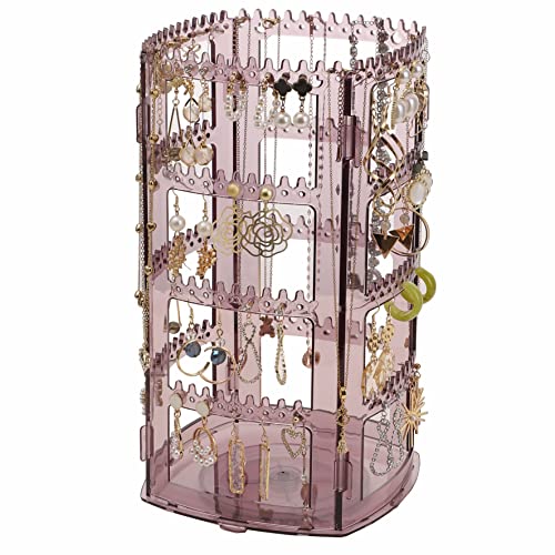 Cq acrylic 360 Purple Rotating Earring Holder Organizer Jewelry Displays Dangle Earinging Rack Necklace Bracelet Carousel Tree Towers,4 Tier Hanging Earring Display Stands For Selling,Pack of 1