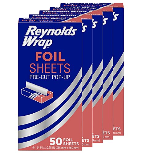 Reynolds Wrap Pre-Cut Pop-Up Aluminum Foil Sheets, 14 x 10.25 Inches, 50 Sheets (Pack of 5), 250 Total