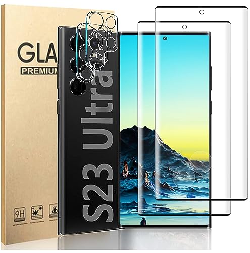 [2+2 Pack] Galaxy S23 Ultra 5G Screen Protector+Camera Lens Film,9H Tempered Glass,Ultrasonic Fingerprint Compatible, HD Clear,3D Curved for Samsung Galaxy S23 Ultra 5G Glass Screen Protector
