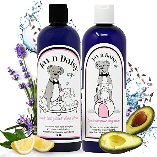Jax N Daisy - Soothing Dog Shampoo for Sensitive Skin, Allergies, and Itching - Jumbo Pack with 16oz Shampoo and Lotion for Dry Skin - Skin Soothing and Smell Eliminating Dog Shampoo (2 Packs)