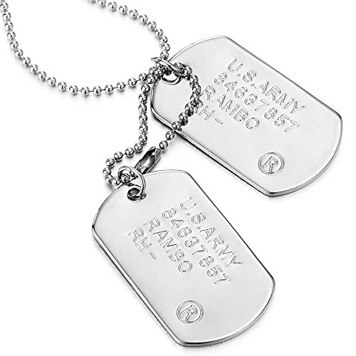 COOLSTEELANDBEYOND Classic Two-Pieces Mens Military Army Dog Tag Pendant Necklace with 28 inches Ball Chain