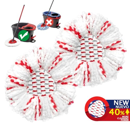 Ocedar Mop Heads Replacements - 40% More Cleaning Power, 2 Pack Spin Mop Replace Refills for O Cedar Easy Wring 1-Tank System, Deep Cleaning, Microfiber and Machine Washable