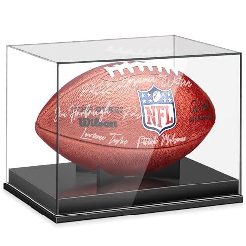 Leffis Football Display Case, Acrylic Football Case Display Case, Memorabilia Display Cases with Removable Built-in Football Display Stand for Autographed Football (No Assembly Required)