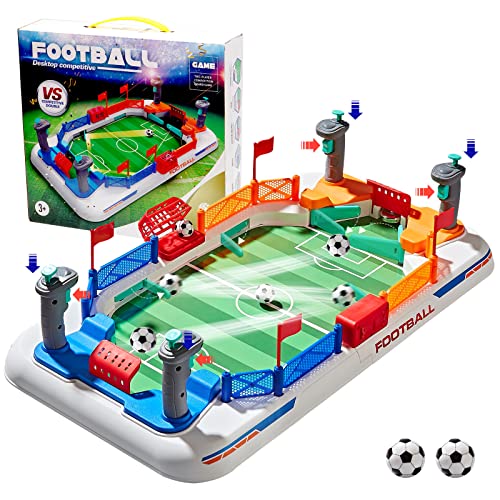 Couomoxa Upgrade Mini Football Games with 4 Flipper Drive Simulate Mini Tabletop Soccer Sport Board Game Educational Interactive Play Toy Gift for Boys,Girls Ages 3+ Adults
