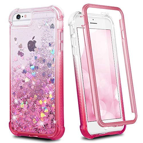 Ruky iPhone 6 Plus 6s Plus 7 Plus 8 Plus Case, Glitter Clear Full Body Rugged Liquid Cover with Built-in Screen Protector Shockproof Women Case for iPhone 6 Plus 6s Plus 7 Plus 8 Plus, Gradient Pink