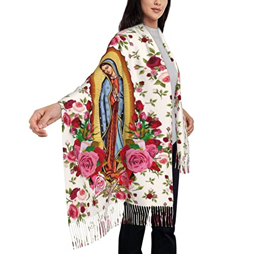 Puurbol Virgen de Guadalupe Women Blanket Scarf Shawls Virgin Mary Catholic Gifts Rose