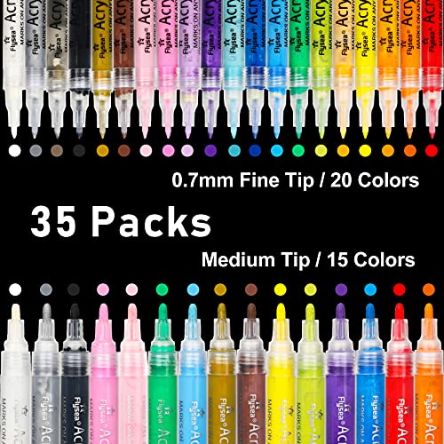 NAWOD 35 Premium Acrylic Paint Marker Pens, Double Pack of Both Extra Fine and Medium Tip, for Rock Painting, Mug, Ceramic, Glass, Wood, Fabric, Canvas, Metal, Pumpkin, DIY Crafts Making Art Supplies