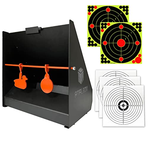 Atflbox Pellet Trap Target with 12''x12'' Splatter Bullseye Paper Targets and Spinning Shooting Targets for .177 Caliber, Shooting Targets for Air Gun Airsoft BB Gun Rifle (Airgun)