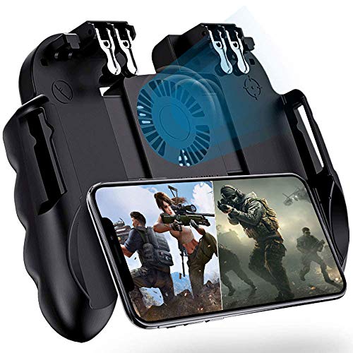 4 Trigger Mobile Game Controller with Cooling Fan for PUBG/Call of Duty/Fortnite [6 Finger Operation] YOBWIN L1R1 L2R2 Gaming Grip Gamepad Mobile Controller Trigger for 4.7-6.5' iOS Android Phone